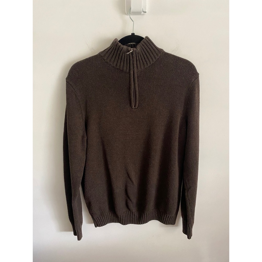 Men's Medium Brown Quarter Zip Sweater‎ Academia Preppy